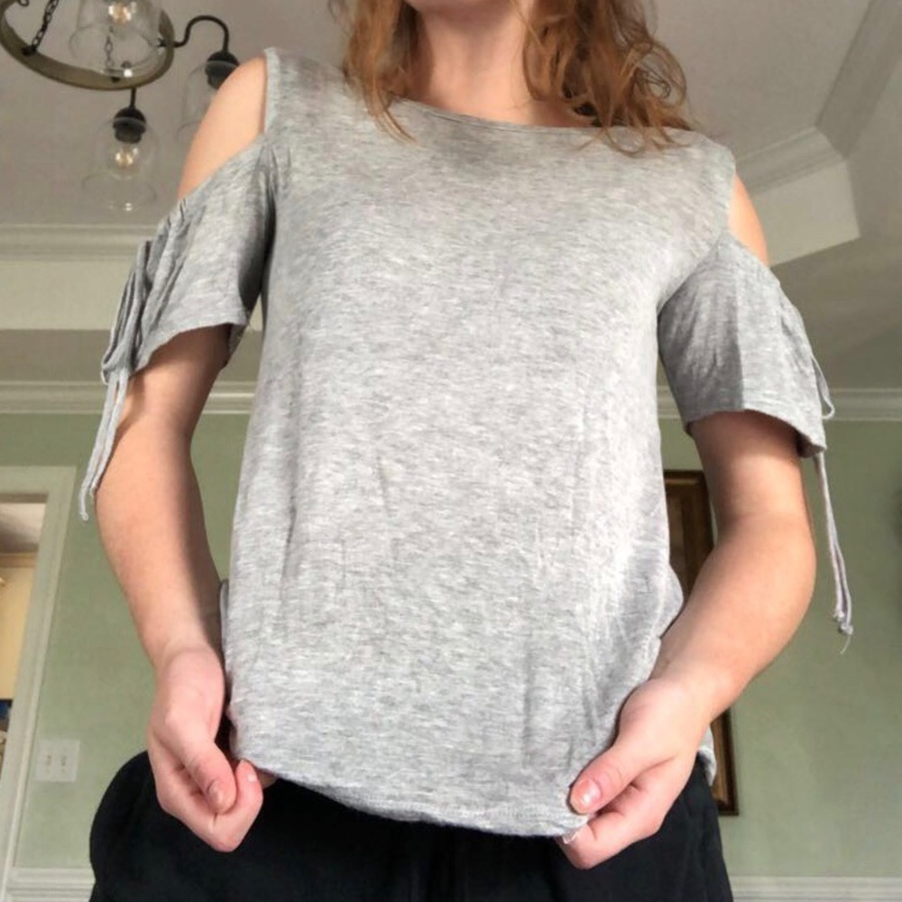 Grey Open Shoulder Tee Shirt